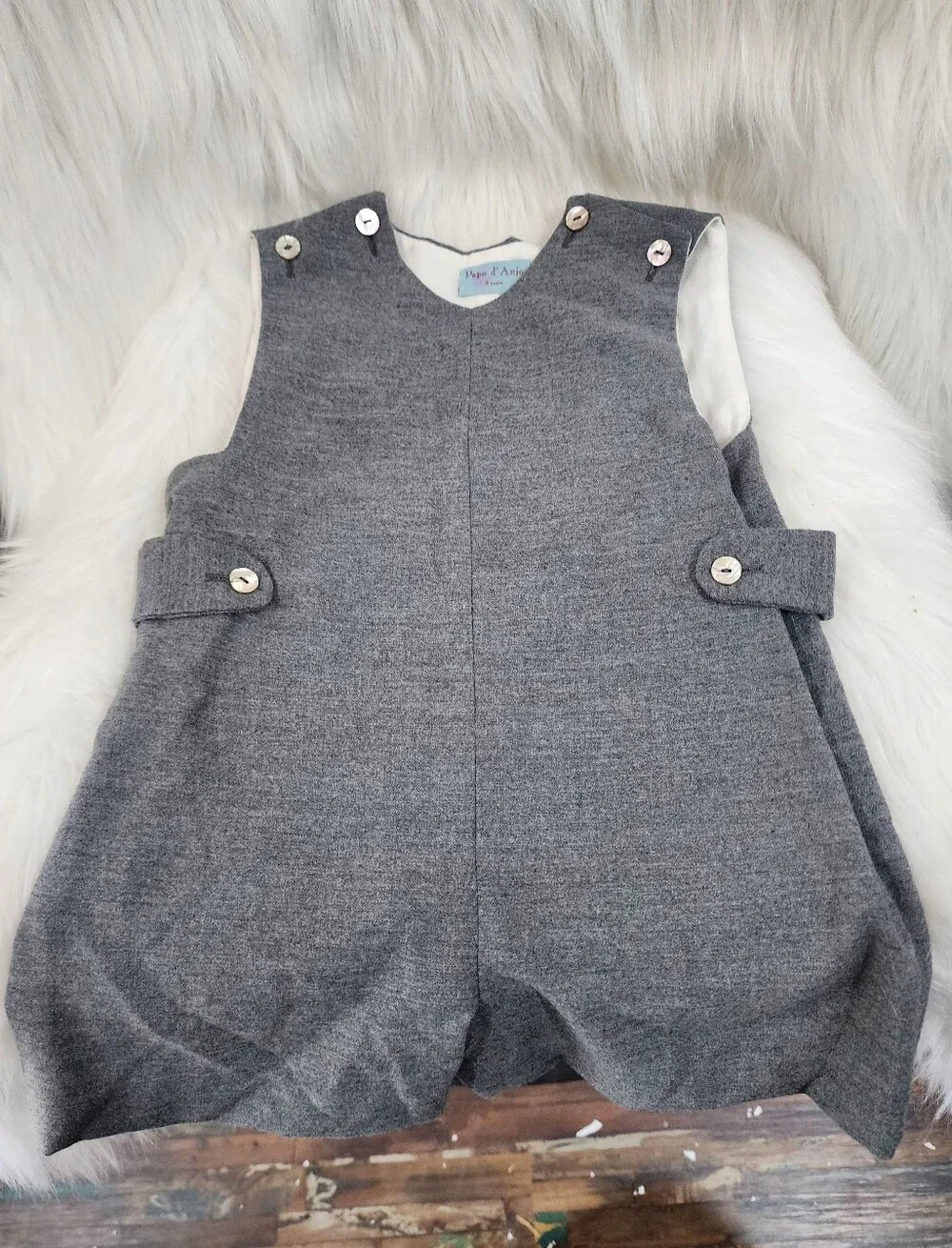 Papo d'Anjo Kids Button-Shoulder Rompers Lot 3:Gray, Yellow Plaid & Navy Stripes